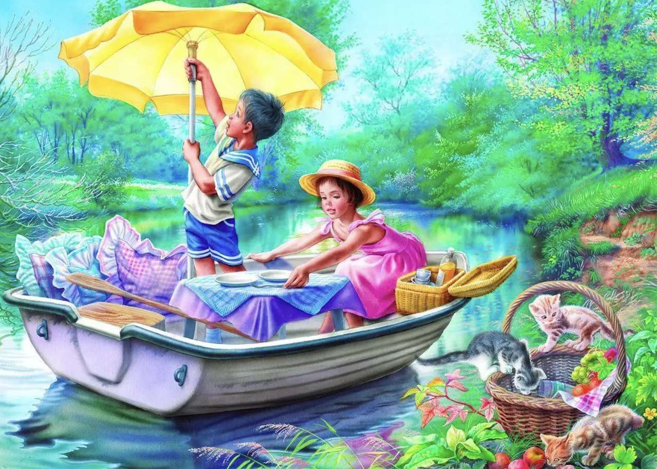 Piknik na łódce w słoneczny dzień puzzle online