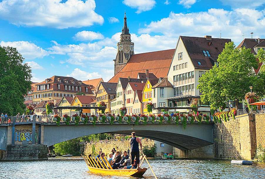 Łódź, most i stare domy nad rzeką Neckar (Niemcy) puzzle online