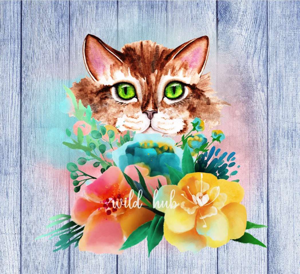 kot z kwiatami puzzle online