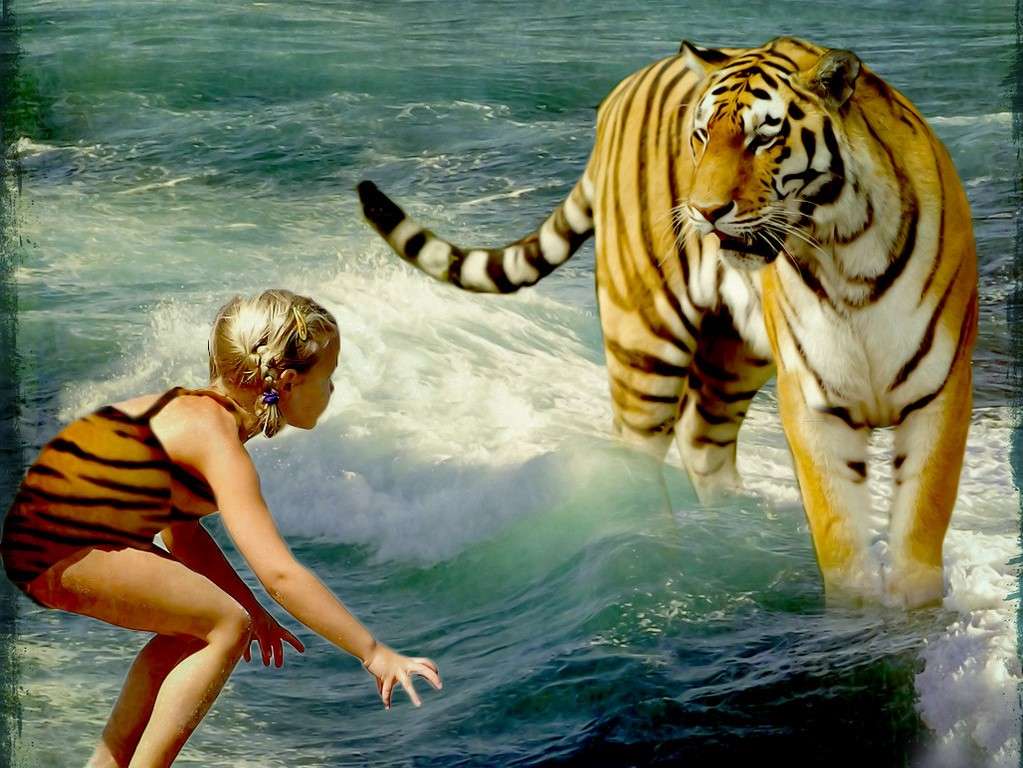 Tygrys i dziewczynka puzzle online