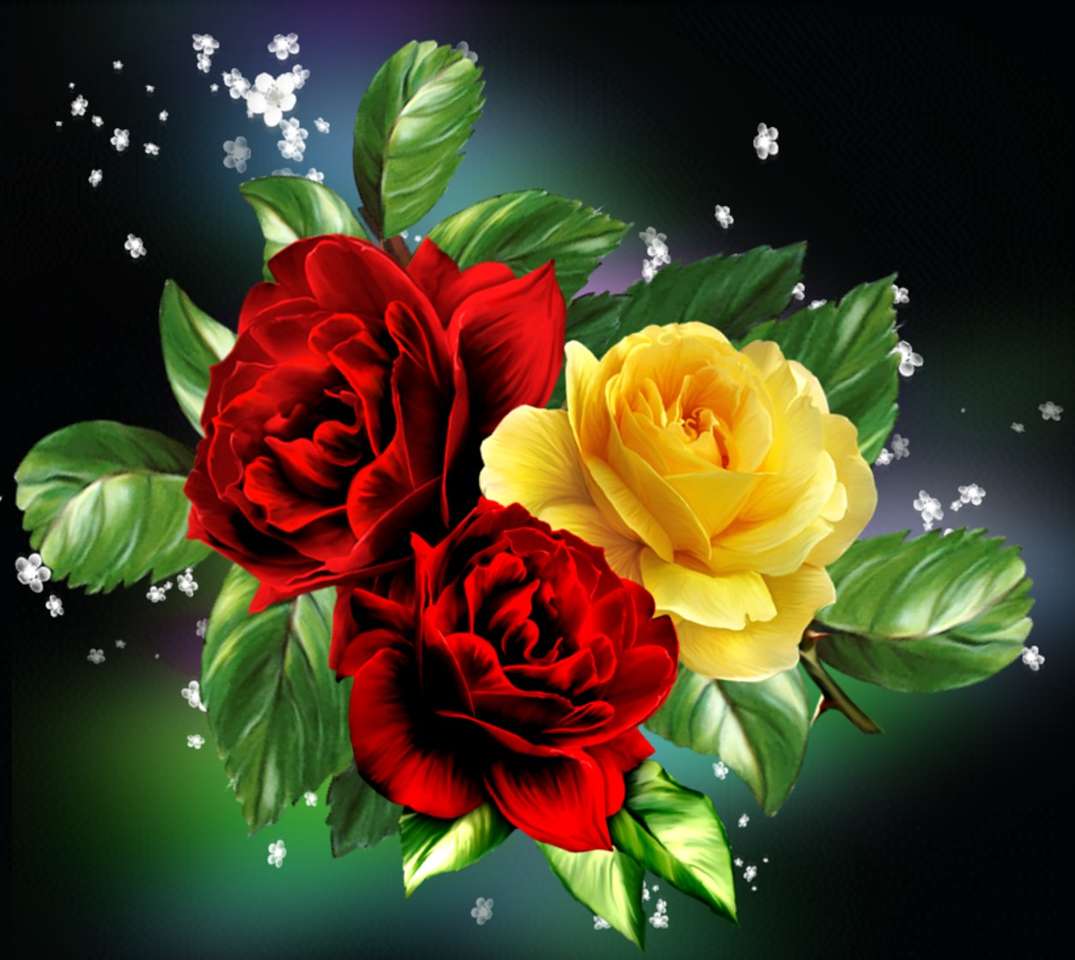 Czerwone i żółte róże puzzle online