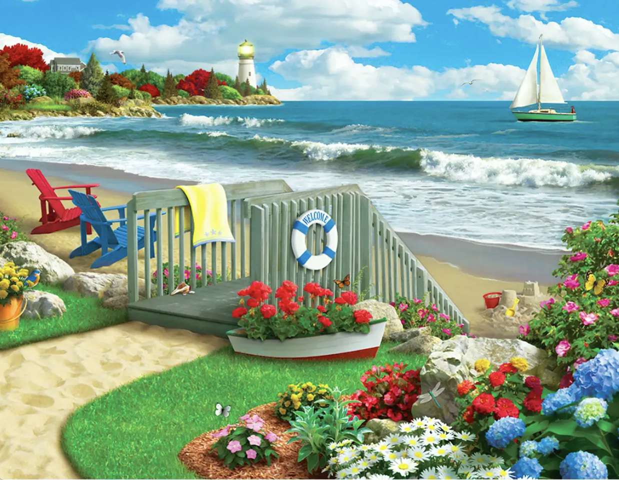 Przeuroczy ogródek przy plazy, słodki widok puzzle online