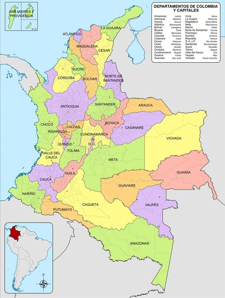 Mapa polityczna Kolumbii puzzle online