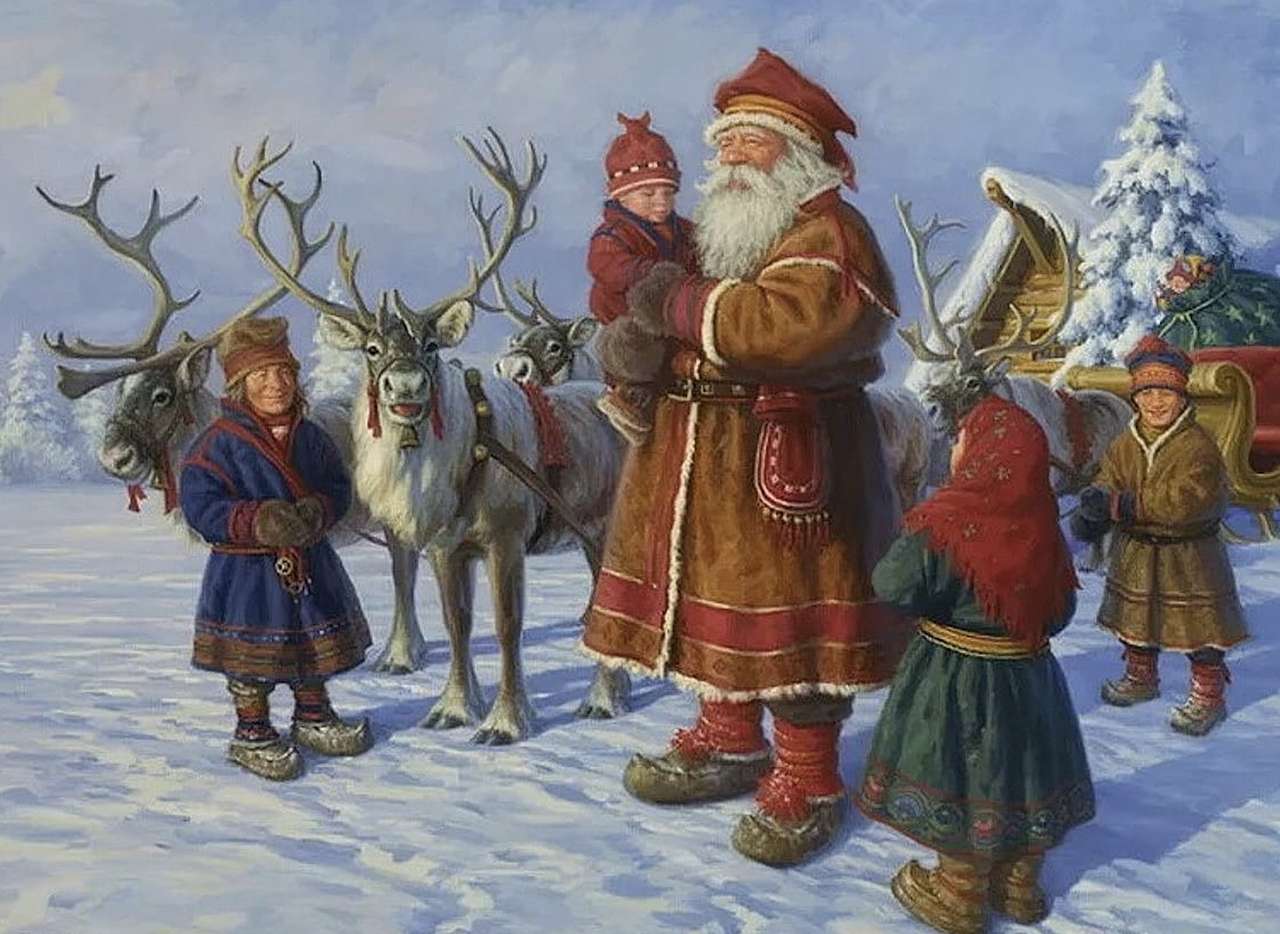 Piękna zima -Dziadek Mróz odwiedził wioskę puzzle online