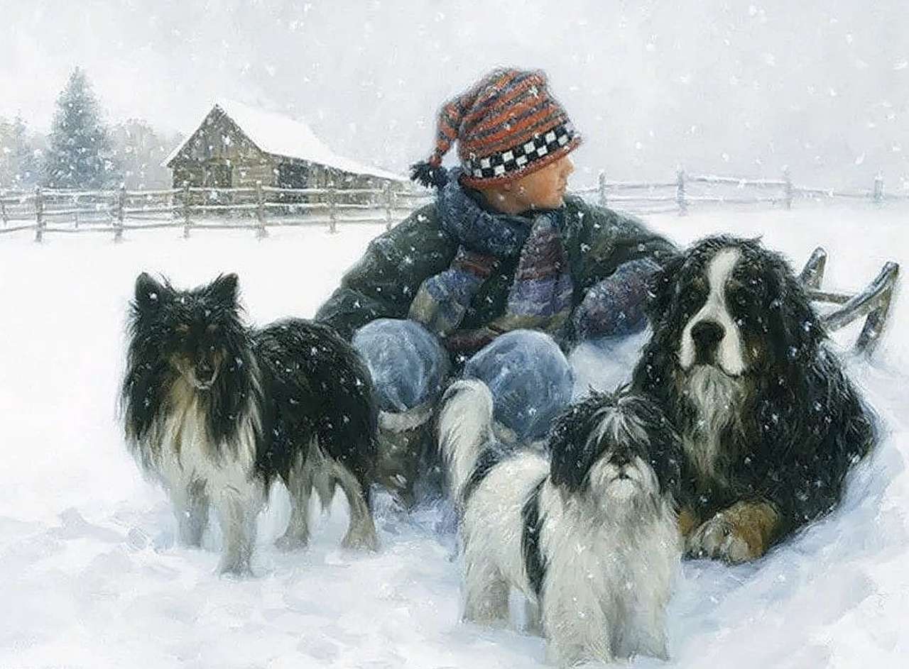 Piękna sceneria srogiej zimy-on i jego przyjaciele puzzle online
