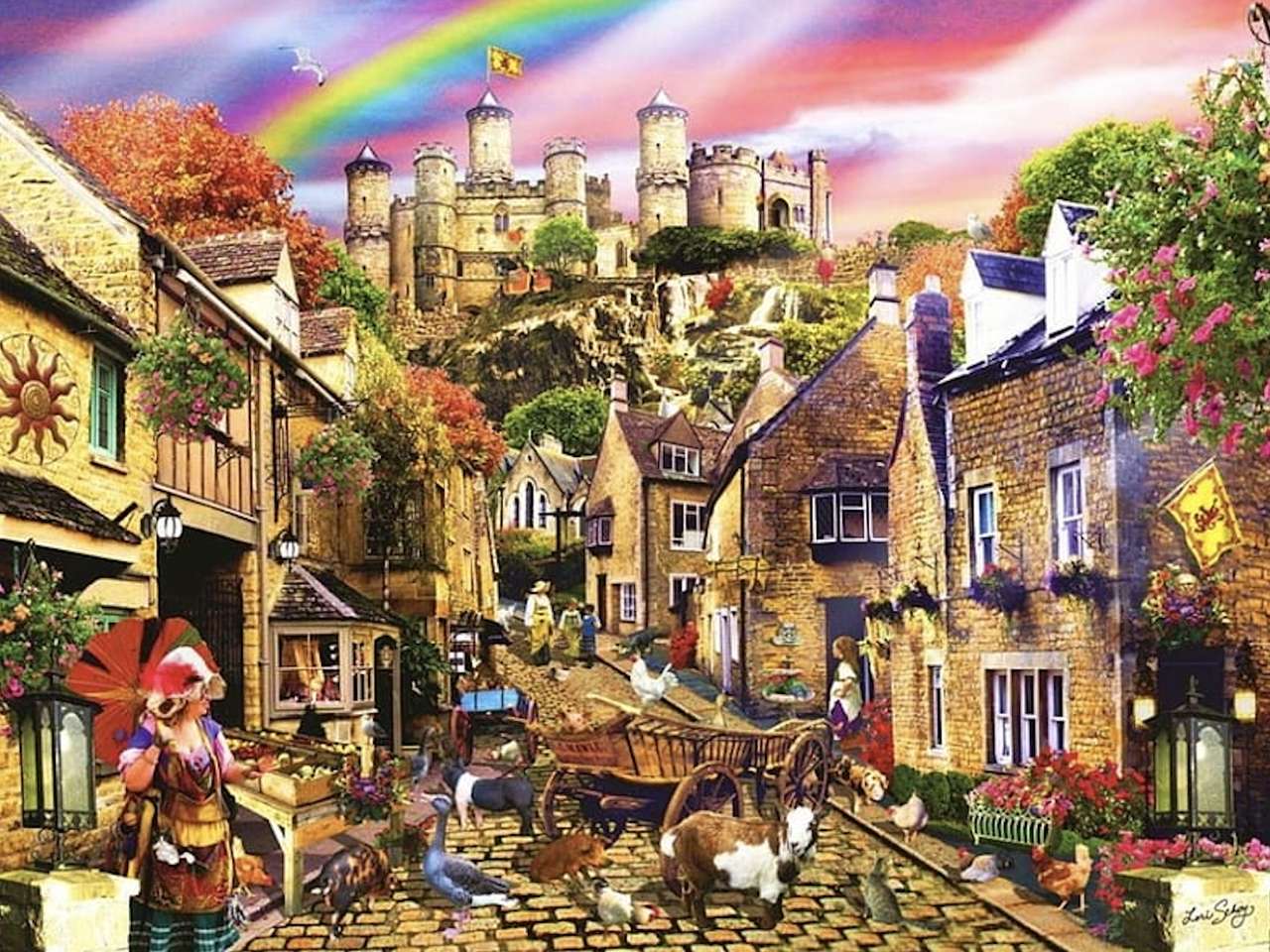 Średniowieczna wieś, główna ulica puzzle online