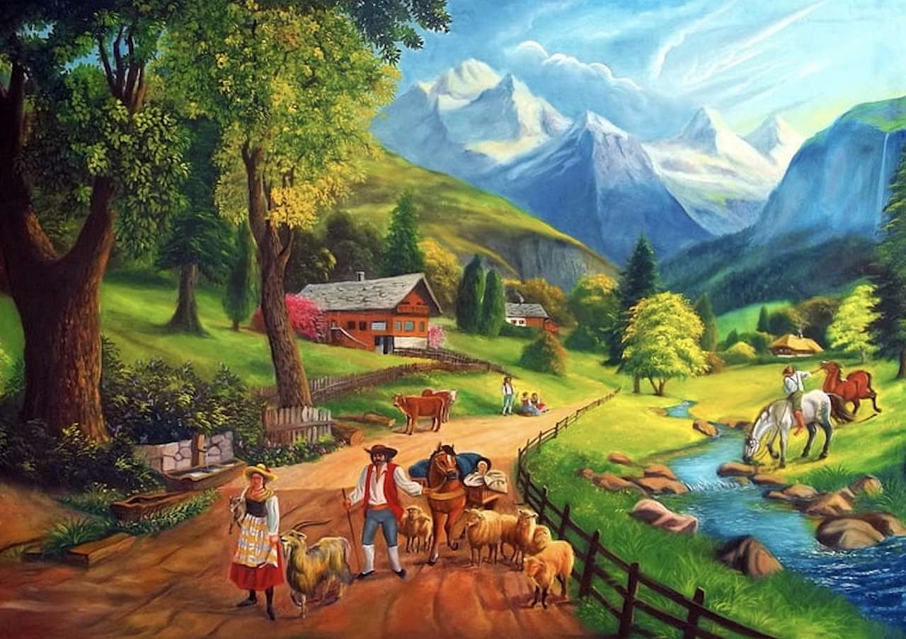 Wiejskie życie w górskiej wiosce puzzle online