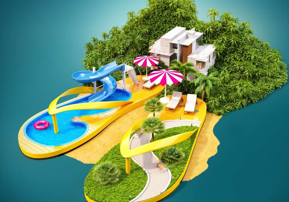 Urocza koncepcja -wakacyjny domek na wyspie puzzle online