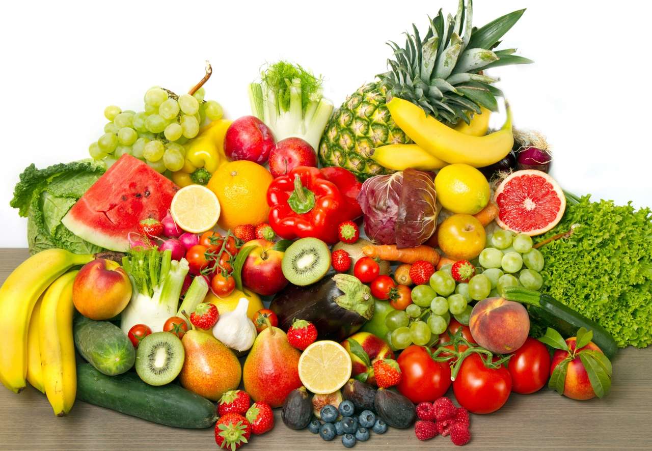 Bukiet owoce i warzywa które każdy z nas spożywa: puzzle online
