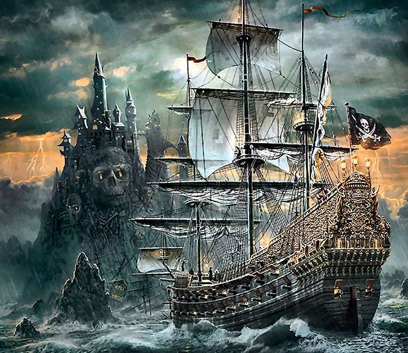 Statek piratów i diabelska skała puzzle online