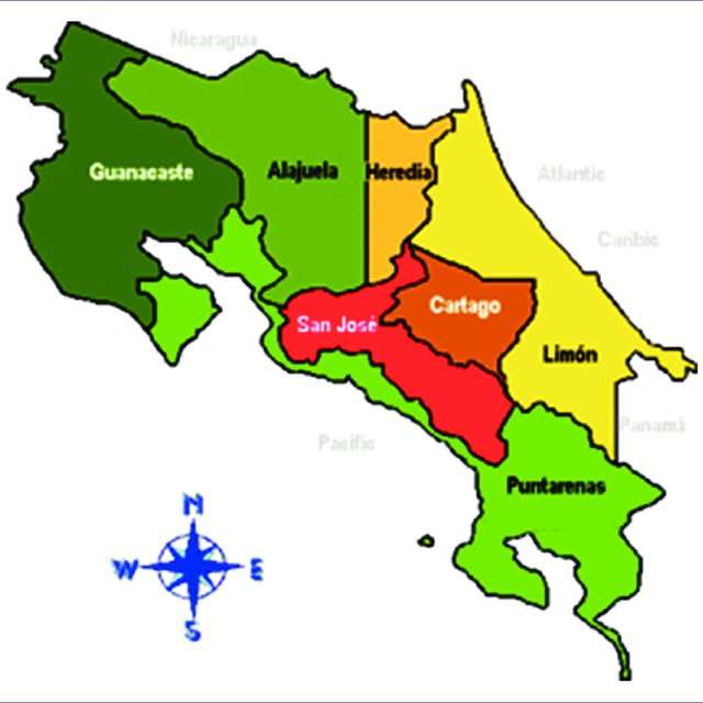 Mapa Kostaryki puzzle online