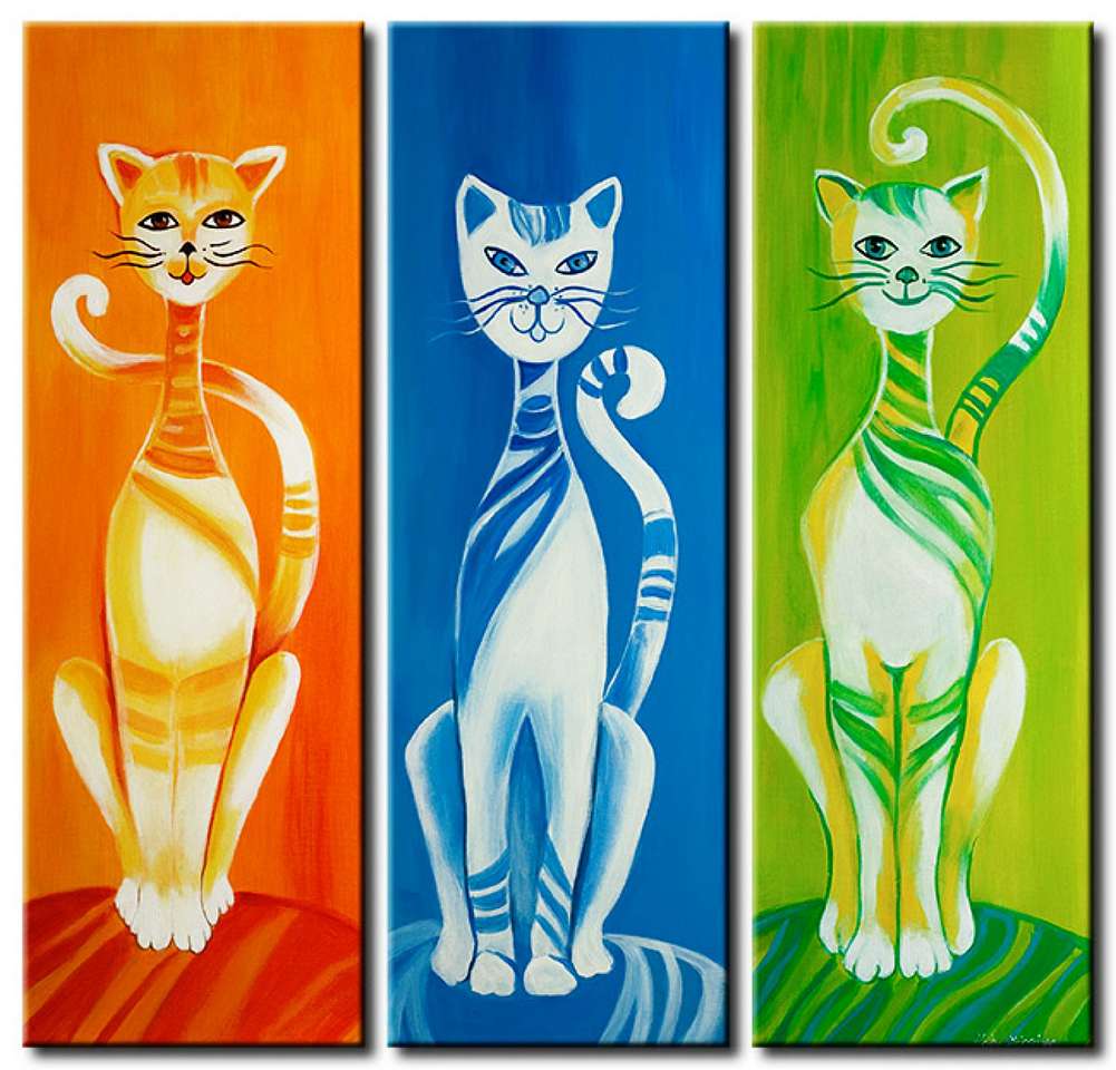 koty trójkolorowe puzzle online