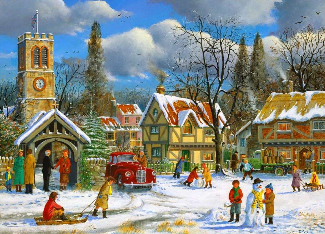Niedzielny zimowy poranek w małym mieście puzzle online