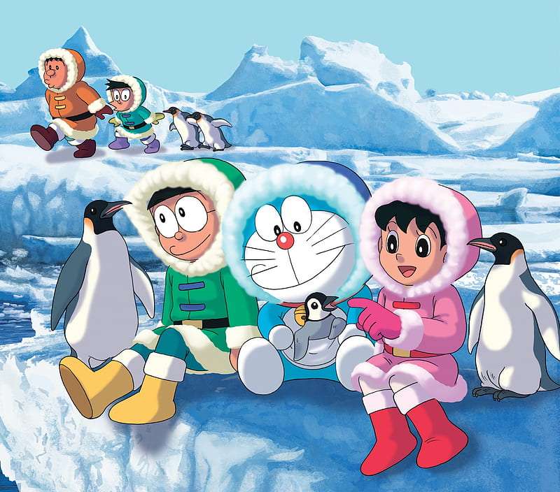 Doraemon, przyjaciele, pingwiny puzzle online