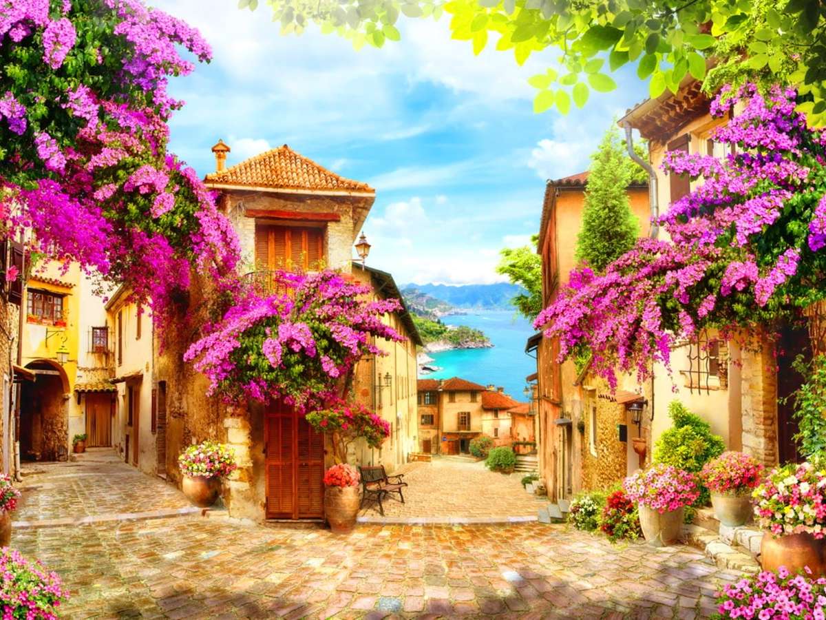 Piękne kwiaty, piękne, domy, piękny widok puzzle online