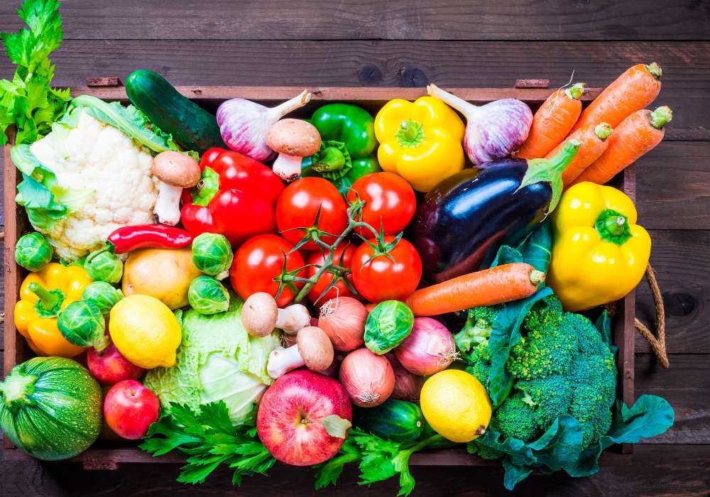 Zestaw dla zdrowia-Taca z warzywami, owocami puzzle online