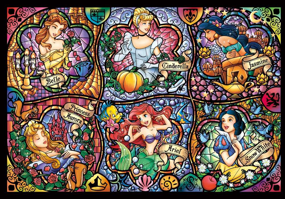 Księżniczki Disneya w witrażowym obrazie puzzle online