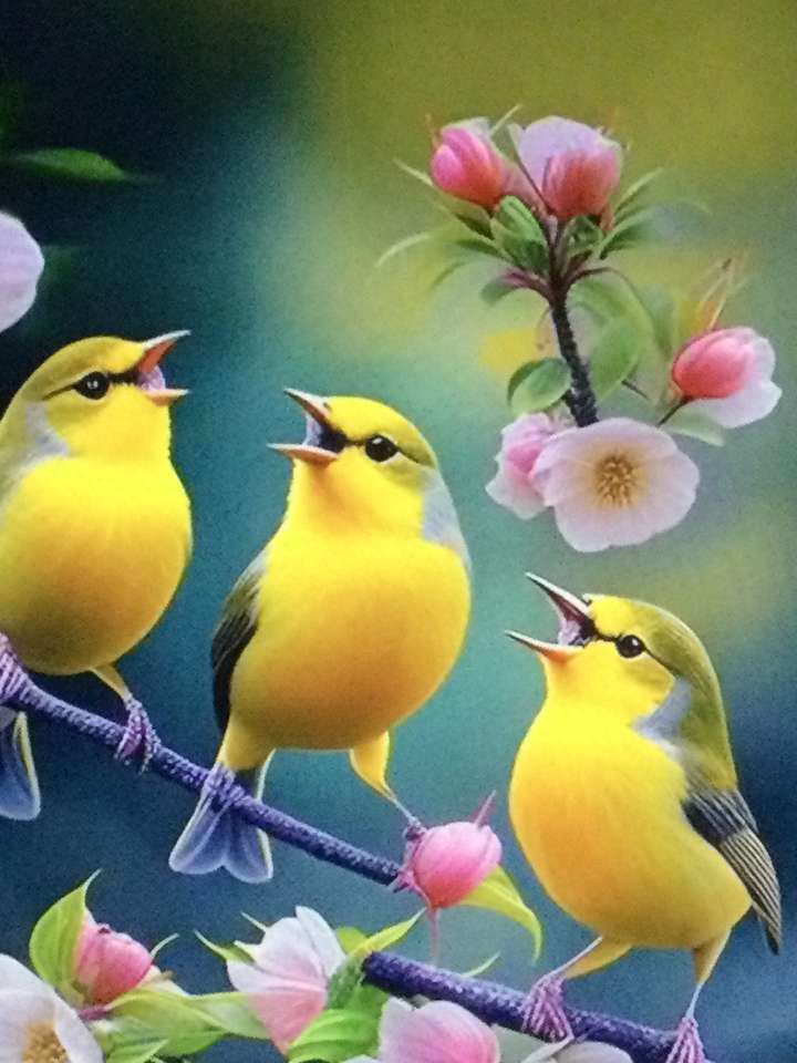 Żółty ptak siedzący na gałęzi puzzle online
