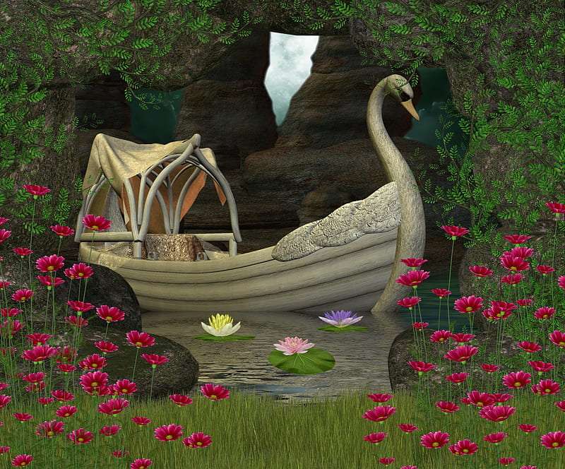 Klasyka łabędziej łodzi jak gondoli, uroczy widok puzzle online