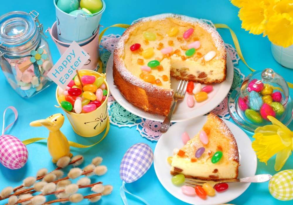 Wielkanocny serniczek, jajeczka, króliczek puzzle online