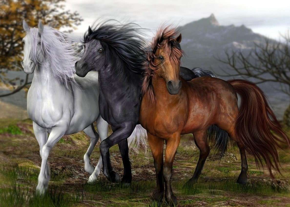 Trzy piękne konie puzzle online