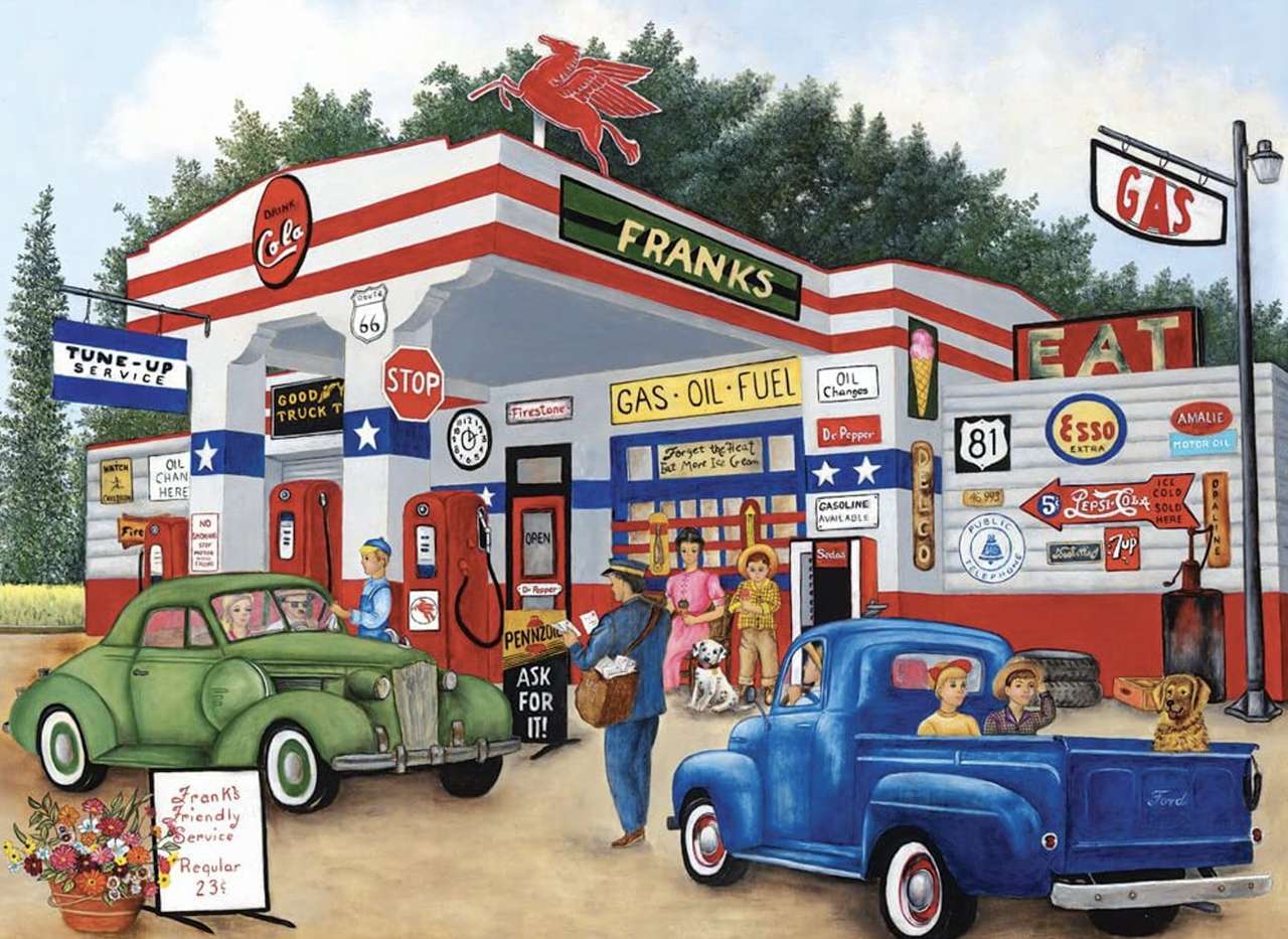 Retro auta i stacja benzynowa tamtych lat puzzle online