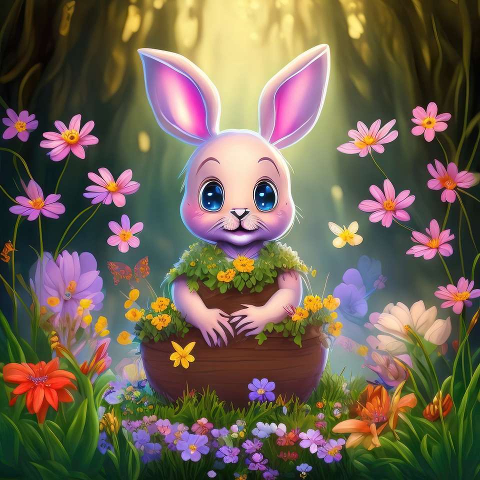 A wśród wiosennych kwiatów można spotkać króliczka puzzle online