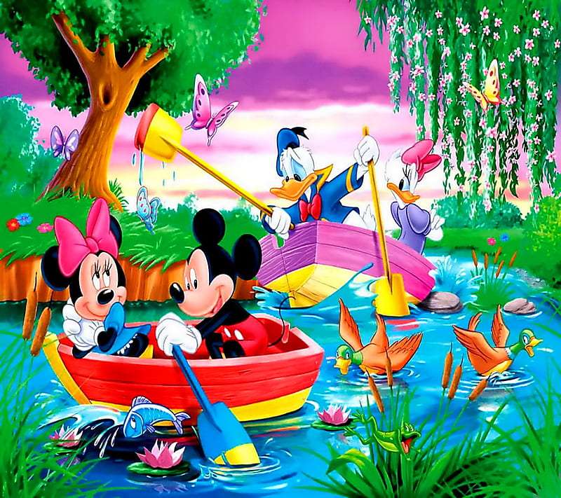 Miki i Minnie łódką pływają puzzle online