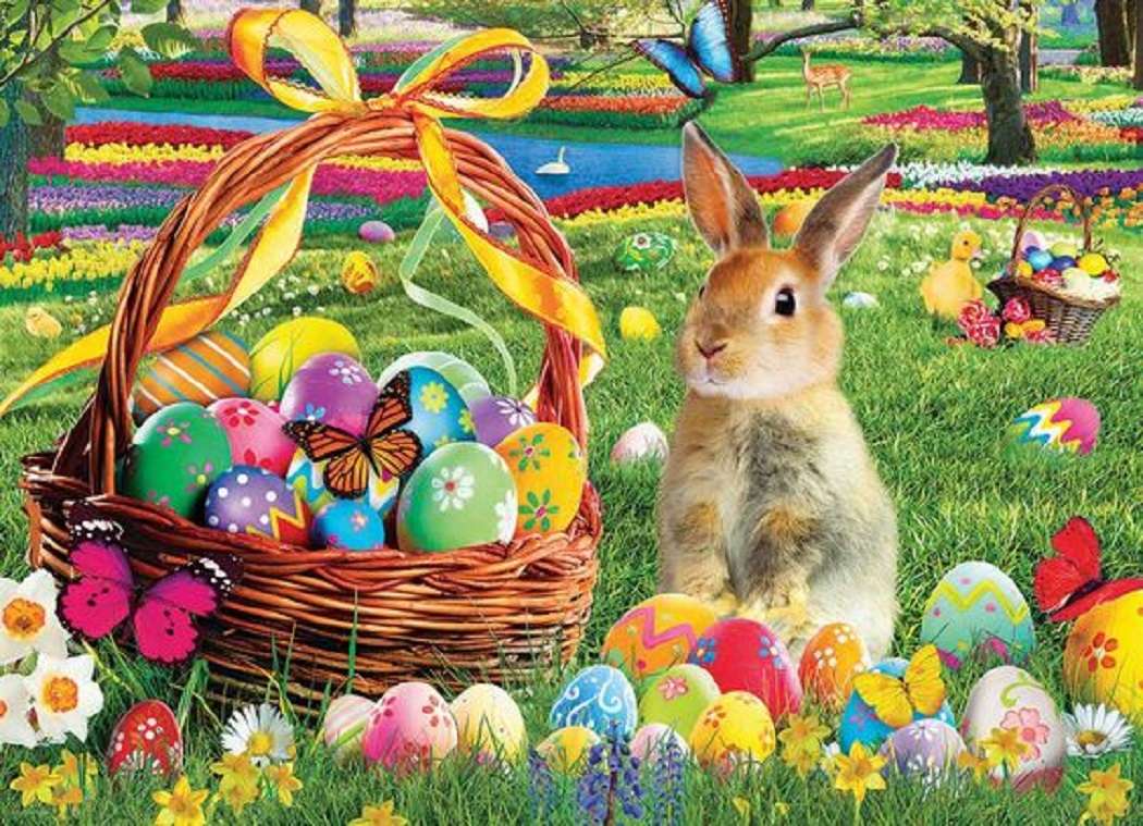 Jajka, króliczek i przyroda puzzle online