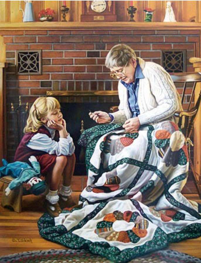 babcia robi patchwork z wnuczką puzzle online