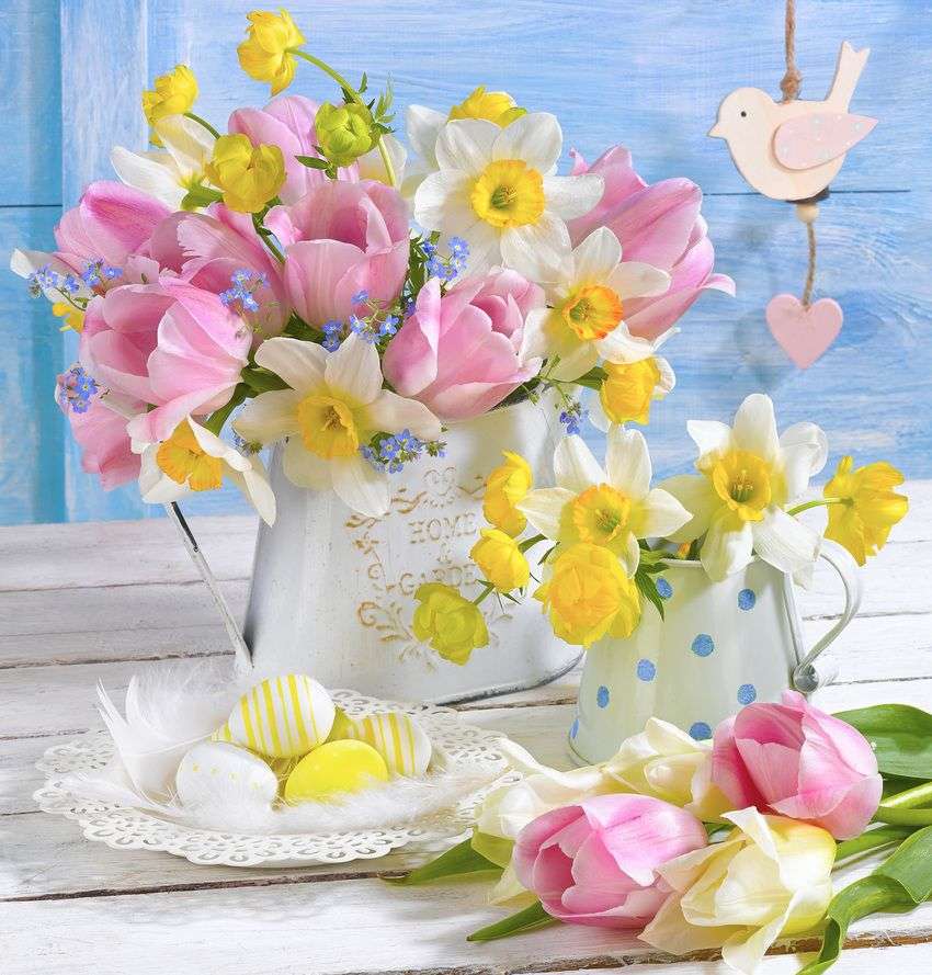 Pastelowa kwiatowo pisankowo Wielkanocna dekoracja puzzle online