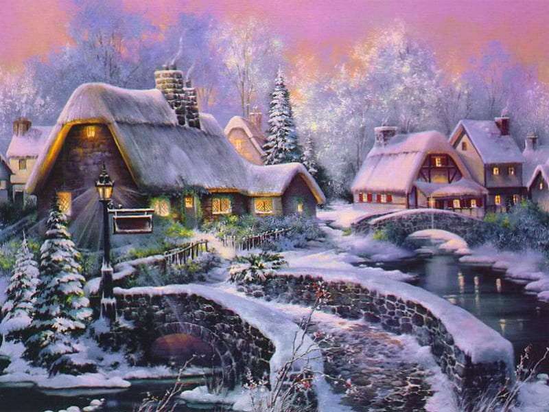 Zimowy krajobraz na wsi puzzle online