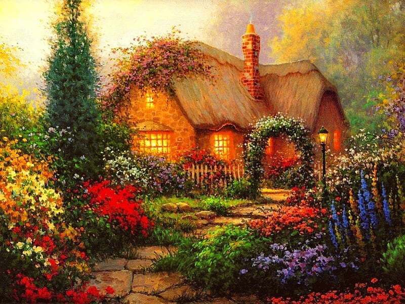 Zaczarowany domek z pięknym ogrodem puzzle online