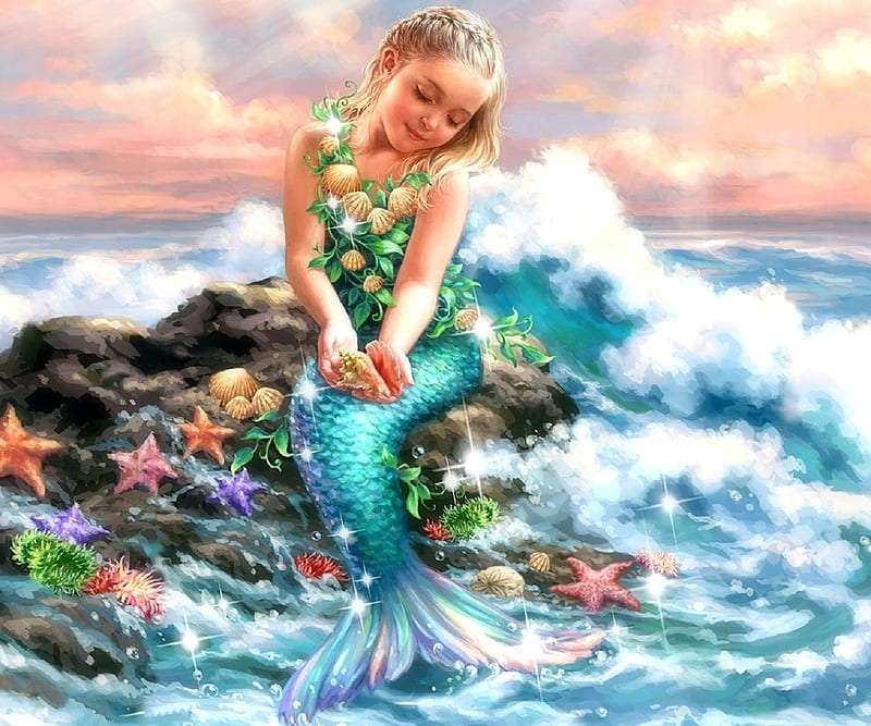 Piękna mała księżniczka Syrenka i jej skarby puzzle online