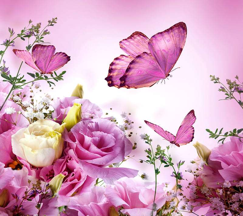 Piękne kwiaty i piękne kwiatowe motyle puzzle online