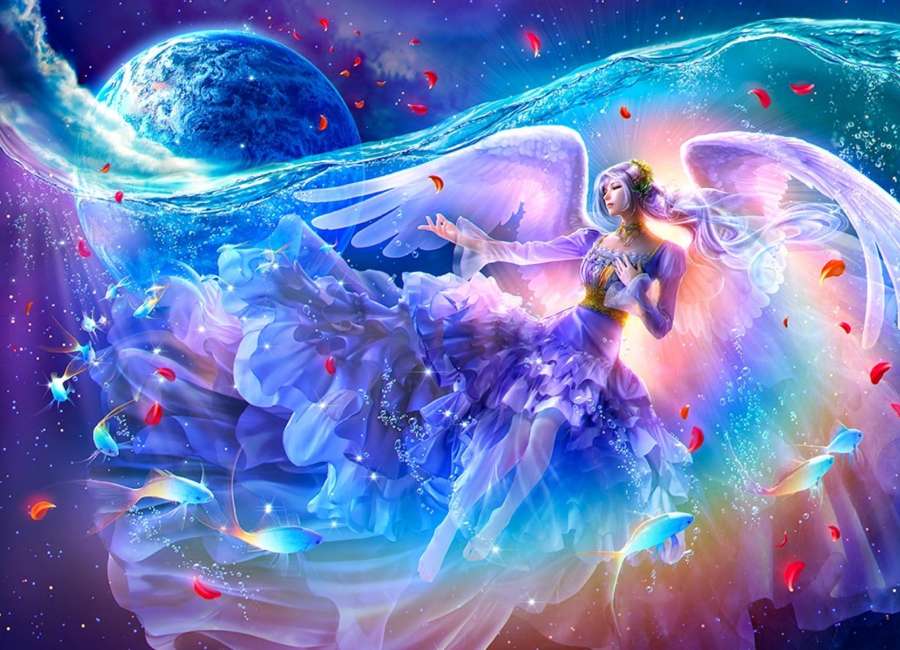 Przepiękny tęczowy Anioł w przestworzach puzzle online