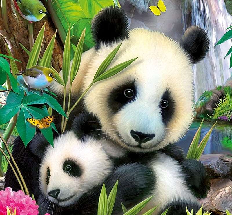 Dzieci lubią misie, misie lubią dzeci-małe pandy puzzle online