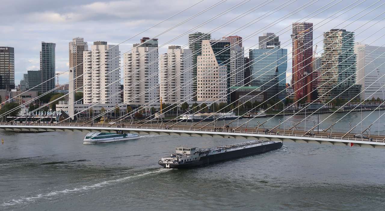 Most Erazma w porcie w Rotterdamie puzzle online