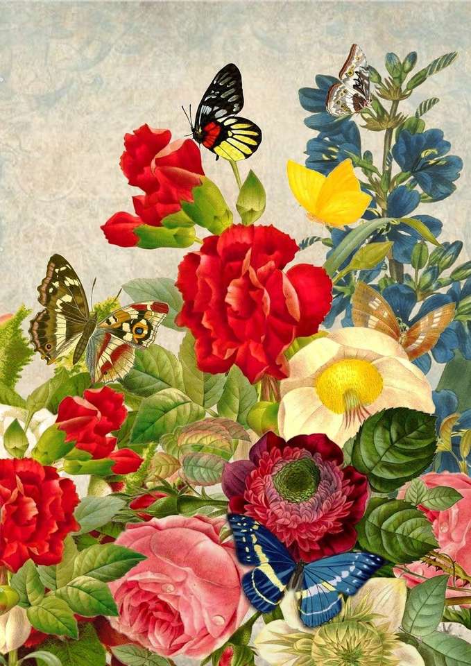 Kwiaty, motyle puzzle online