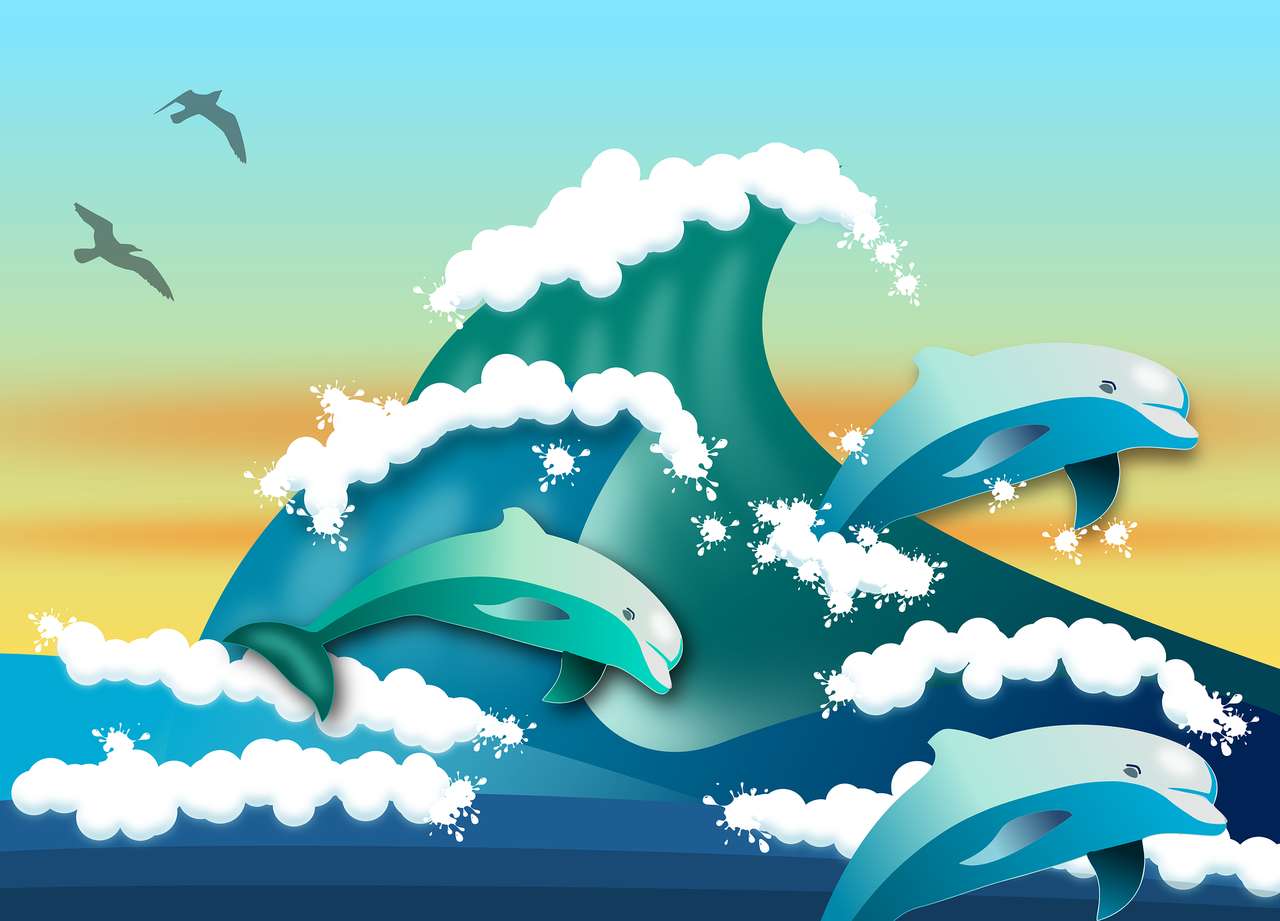 Delfiny, morze puzzle online