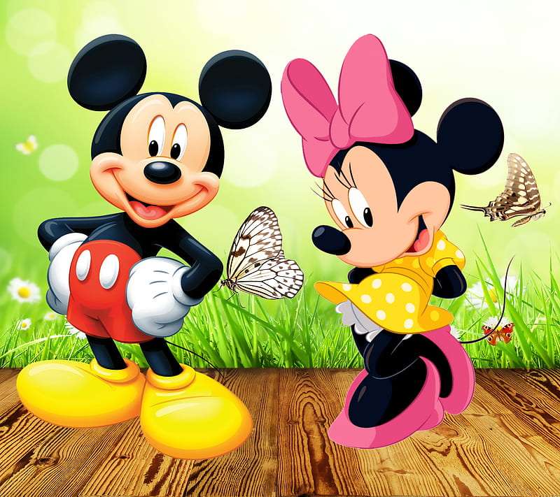 Mickey i Minnie i motyle puzzle online