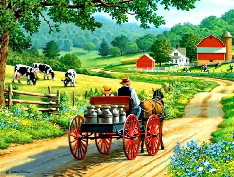 Odbiór mleka od farmerów w dawnych czasach puzzle online