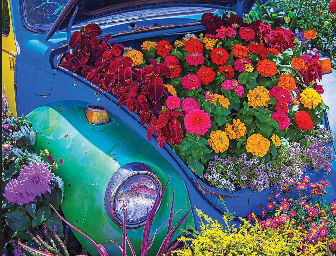 Garden auto-Wyjątkowa donica i kwitnące kwiaty:) puzzle online