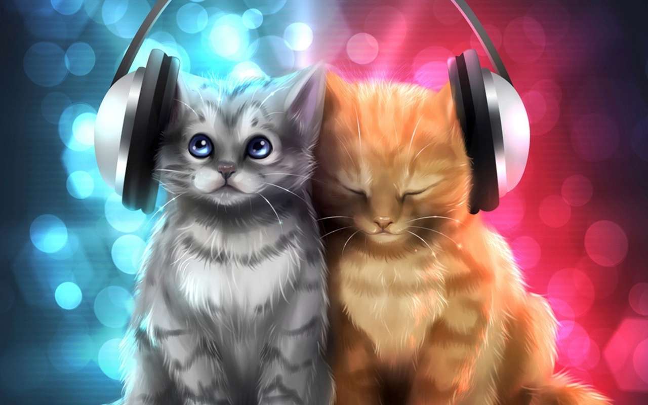 kotki słuchające muzyki puzzle online