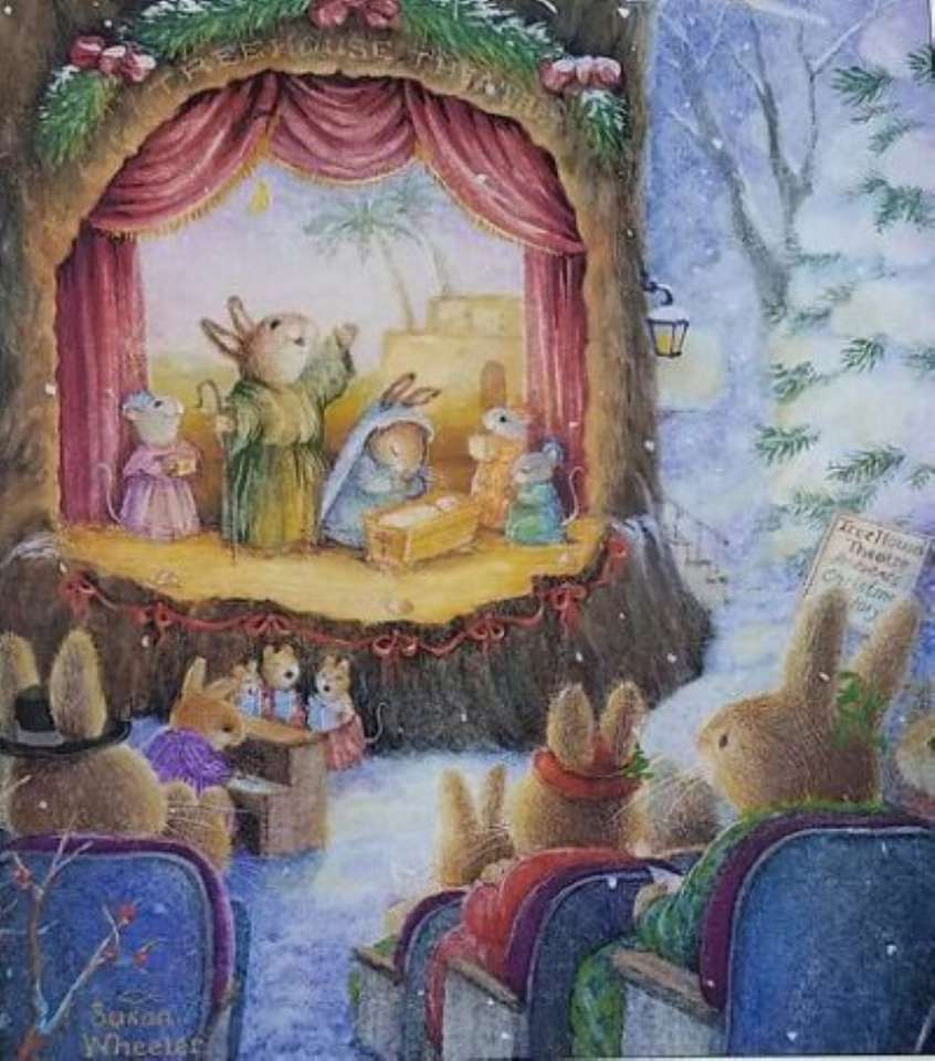 świąteczna scena dla króliczków puzzle online