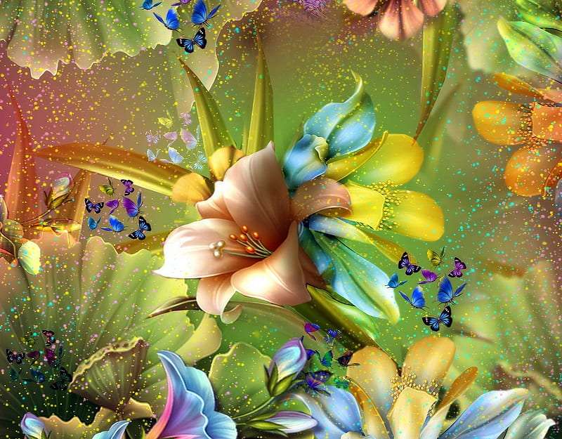 Planeta motyli w kwiatowym ogrodzie puzzle online