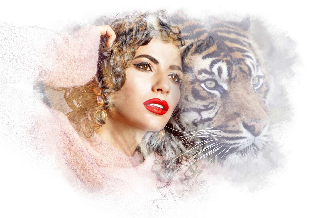 Kobieta z tygrysem puzzle online