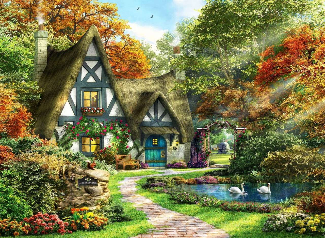 ładny domek i jego wspaniały ogród puzzle online