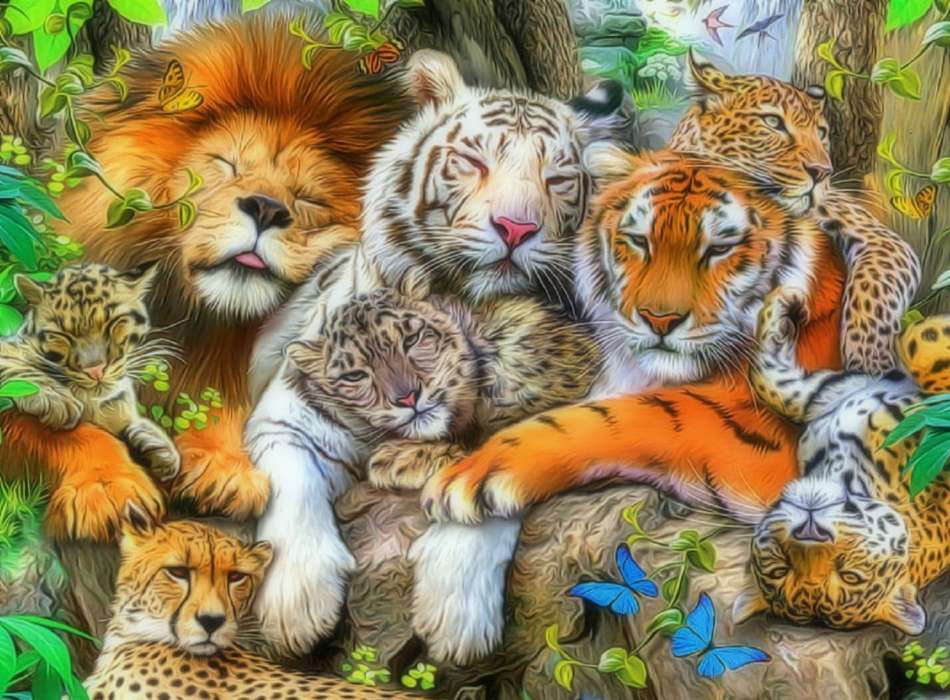 Drzemka wielkich dzikich kotów-Big Wild Cat Nap puzzle online