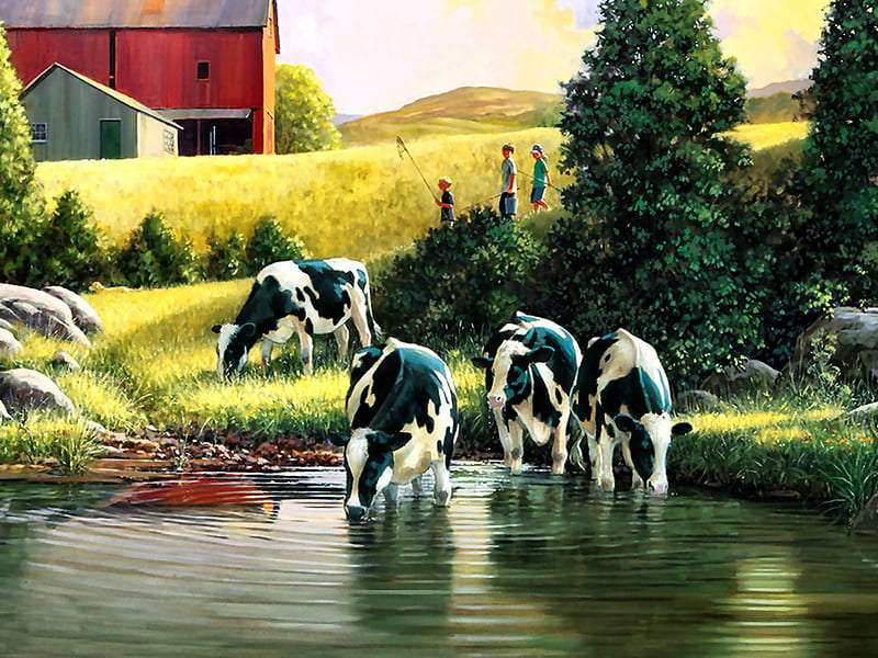 Holstein Cows - krowy holsztyńskie u żródła puzzle online